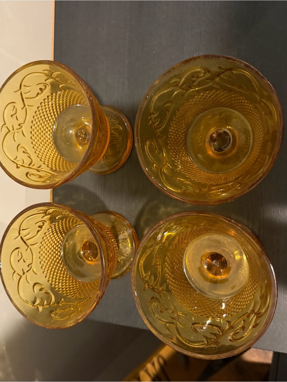 Amber Pressed Glass Goblets - Set of 4